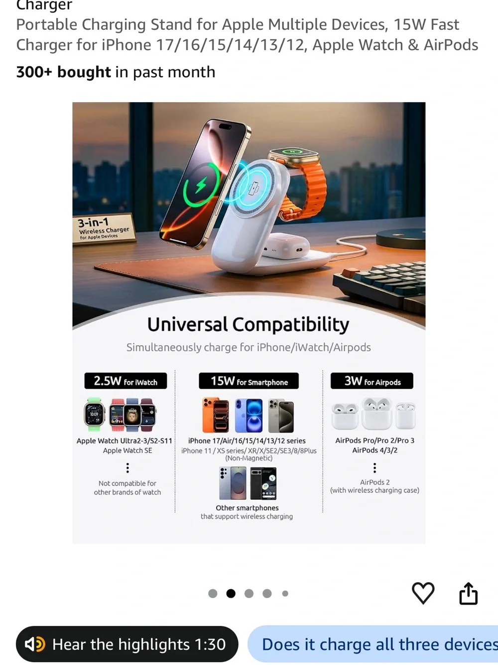 NEW Vexirum 3-in-1 Foldable Magnetic Wireless Charging Station White